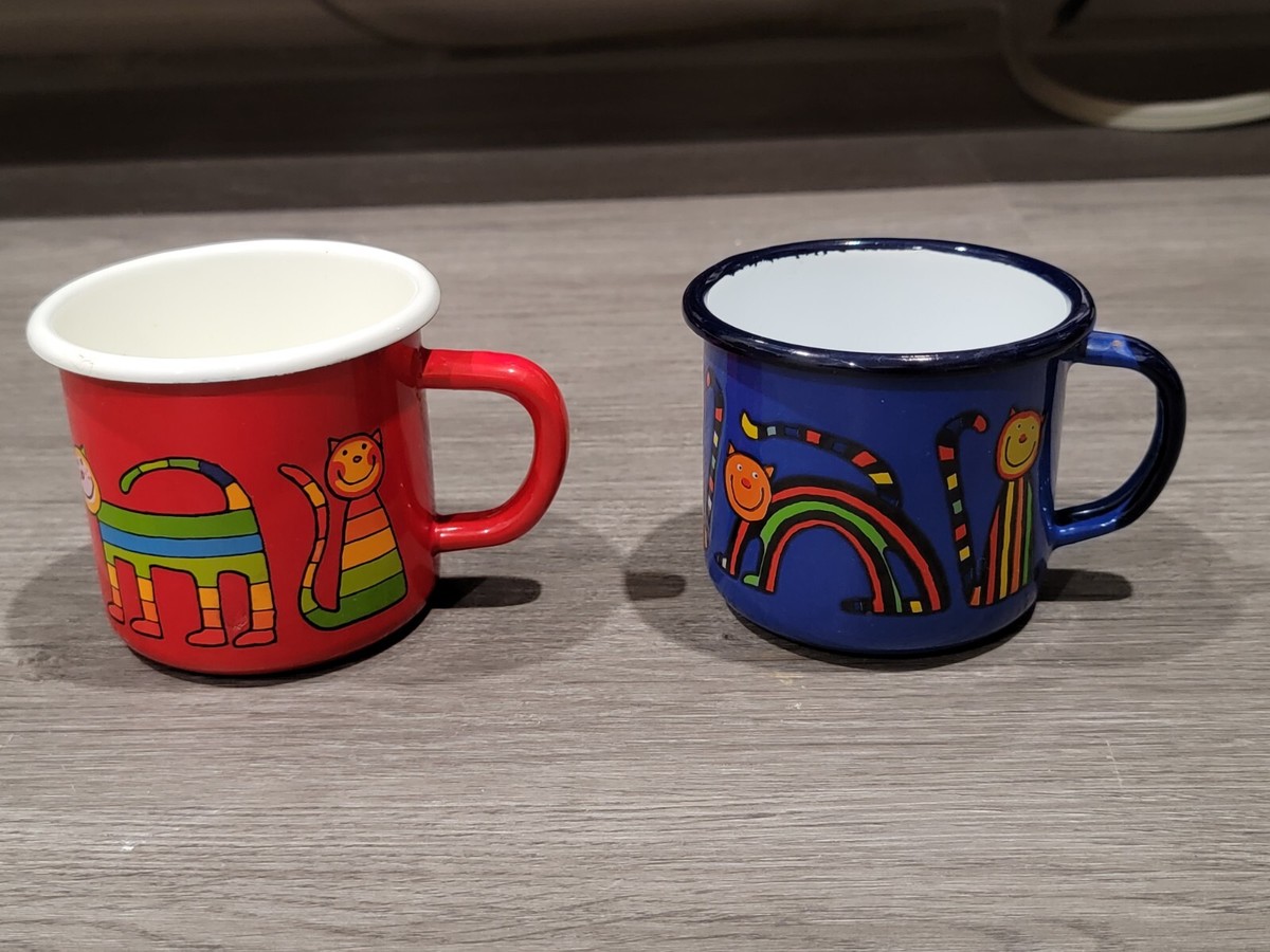 2 Tasses SMALTUM Métal Émaillé Enfant - Design Animalier Rouge & Orange