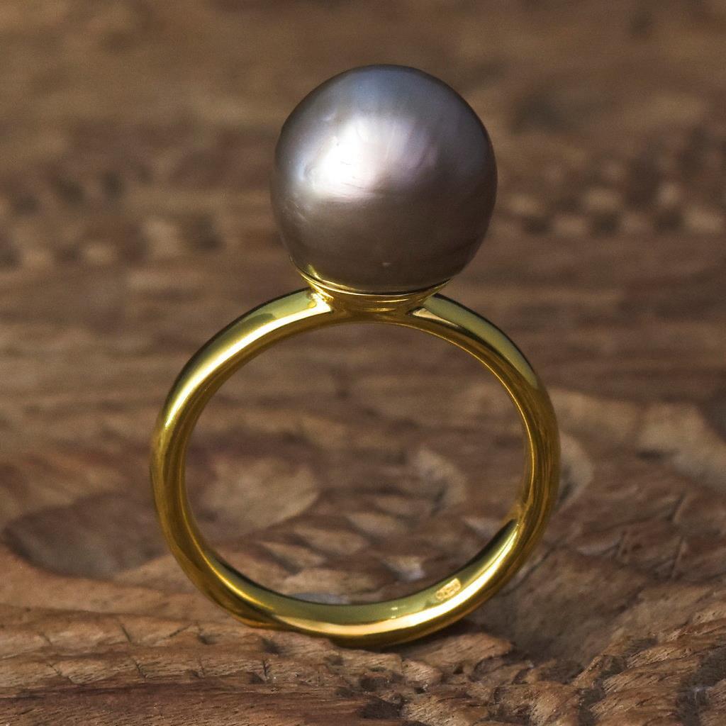 Ring size Gold Vermeil over Sterling Silver a Black Tahitian Pearl  g