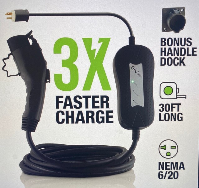 Portable Level 2 (fast) and Level 1 EV Charger, 30 ft Cable, 110v or