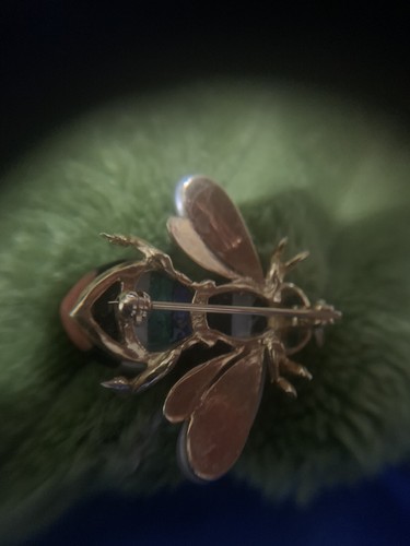 From TX Estate Asch Grossbardt Sign 14K Bee Brooch Pin MOP Onyx Coral Malachite - Picture 4 of 5