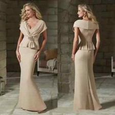 Mother Of The Bride Dresses Champagne V-Neck Short Sleeves Wedding Party Gowns