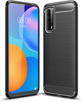 For HUAWEI P SMART 2021 CARBON FIBER SHOCKPROOF CASE BLACK HEAVY DUTY SLIM COVER