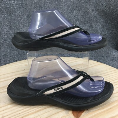 Crocs Sandals Womens 10 Casual Flip Flop Flats Comfort Black Suede Slip On 