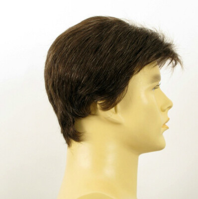 Perruque Courte Pour Homme Cheveux Humains - Couleur Brun Clair Avec Mèches Blanches - Style Naturel
