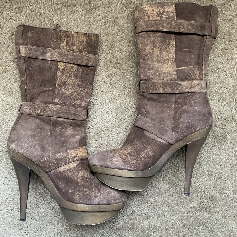 $485 Elizabeth and James E-Gasp Botas de aguja de cuero marrón talla 10,5 Foto 2 de 4