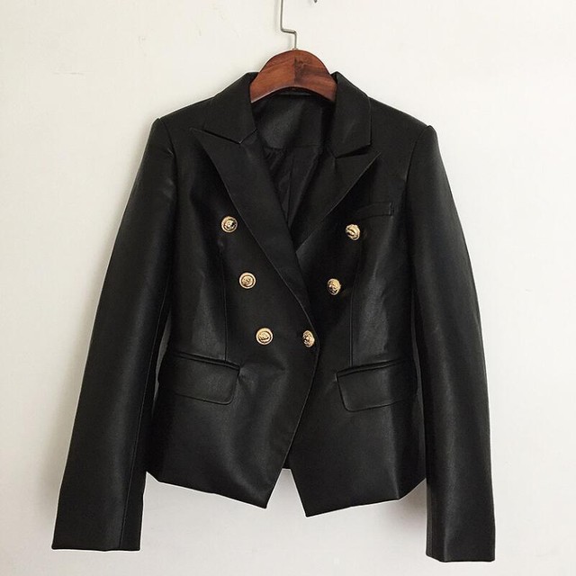 faux leather double breasted jacket