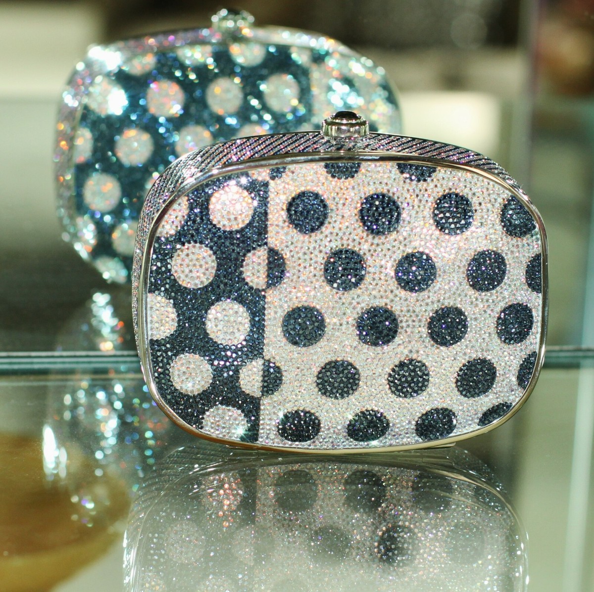 JUDITH LEIBER SWAROVSKI CRYSTAL ICE AB SILVER BLUE BRIDAL POLKA 