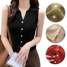 Damas Tejido con Cable Chaleco Sin Mangas Tejido Jersey Camiseta sin Mangas Cárdigans Mujeres