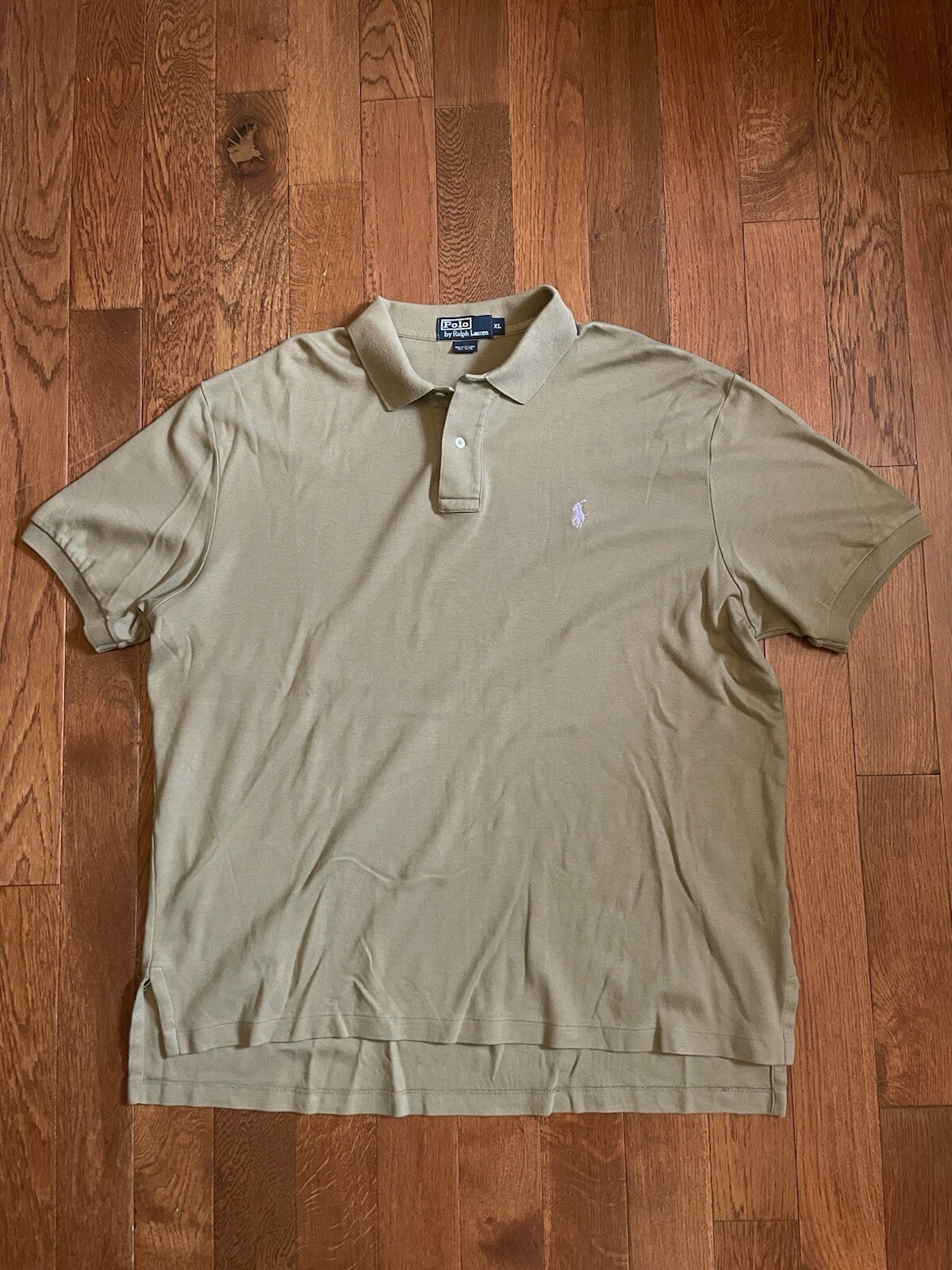 Polo Ralph Lauren camicia colletto marrone oliva taglia XL cotone uomo vintage pony