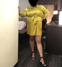 Mustard Satin Shirt Dress Plus Size 2X