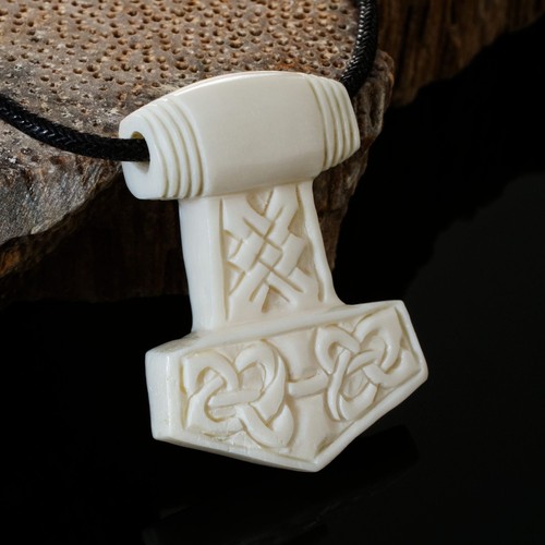 Ciondolo a catena martello osso Thors Mjölnir vichingo catena Thorhammer - Foto 1 di 5