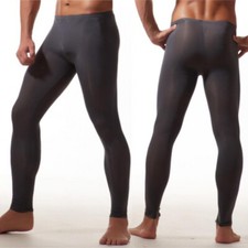 Men's Ultra-thin Ice Silk Leggings Sheer Gym Fitness Long Pants Skinny Trousers