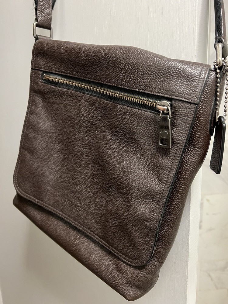 COACH pebbled leather crossbody flap over bag 11”x12”x2.5 choco brown