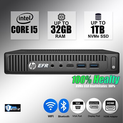 HP Micro Desktop Computer PC i5, Up to 32GB RAM, 1TB SSD, Windows 10/11 WiFi