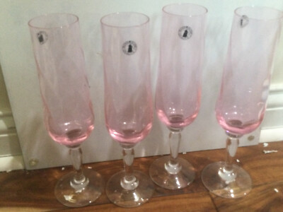 4+ IKEA Konungslig Pink diamond Optic Hand Blown Glass Champagne Flutes Sweden