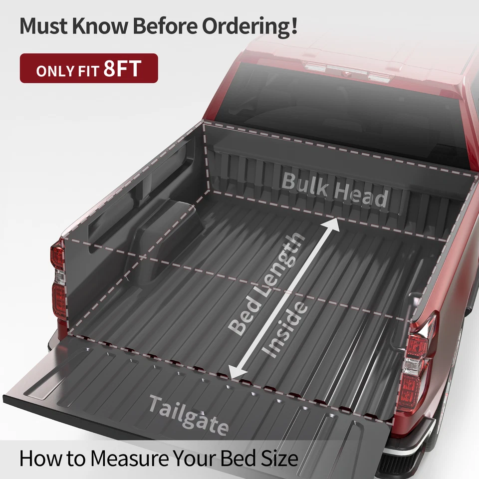 8FT Bed Roll Up Tonneau Cover for 2002- 2023 Dodge Ram 1500 Classic 2500 3500 Foto 3 de 4