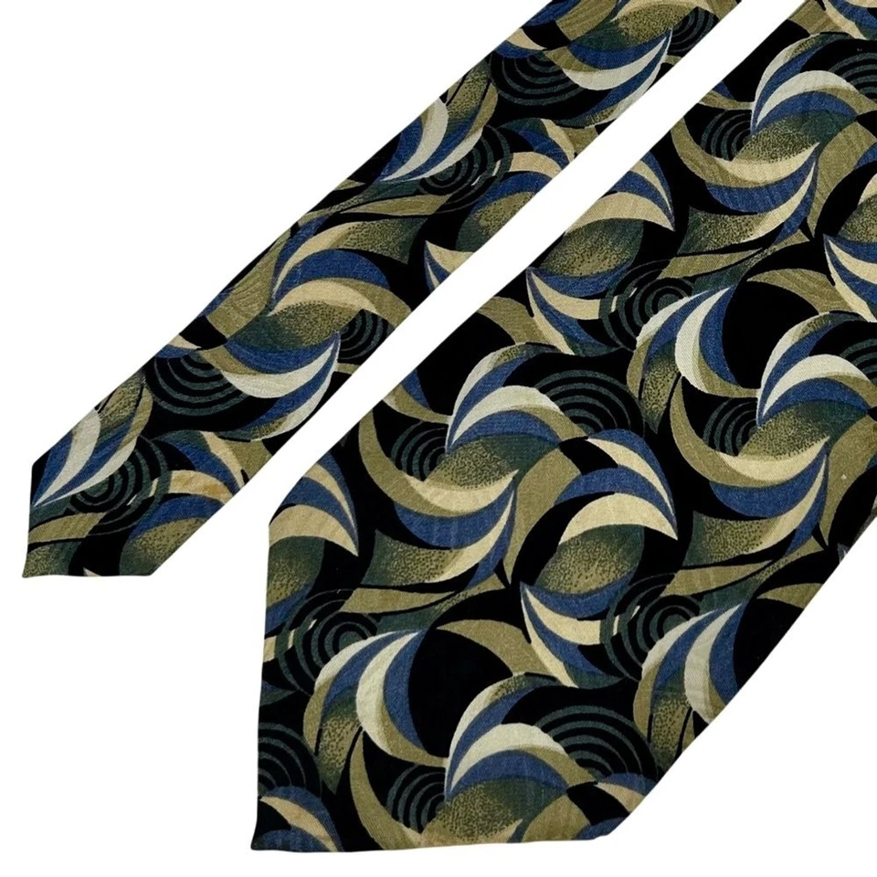 Corbata para hombre Jhane Barnes larga azul, gris, verde, negra Japón 100 % seda Foto 3 de 4