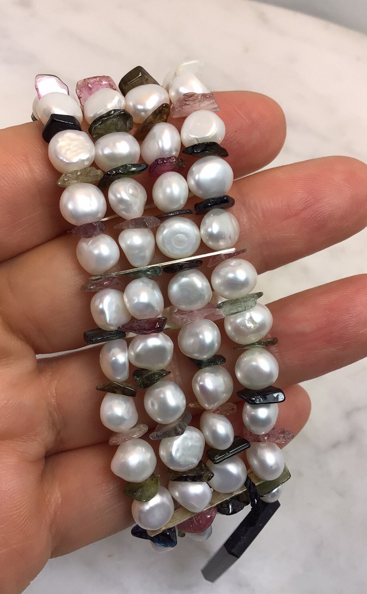 HONORA 4 Strand Freshwater Pearl Gemstone Stretch Bracelet