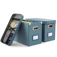 File Organizer with Lid Hanging Filing Box Mesh Pocket Dark Blue Set 2 PCS