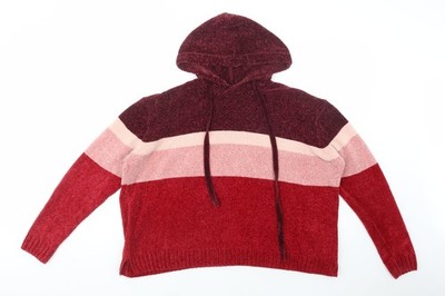 QED London Damen lila gestreifter Polyester Pullover Hoodie Größe L Pulli