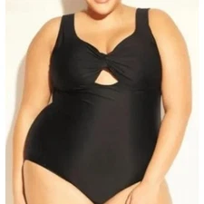 KONA SOL 20W plus black solid  twist front one piece swim swimsuit NWT B155