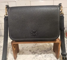 Tory Burch - Thea Leather Flap Crossbody Purse Pebbled Black Leather