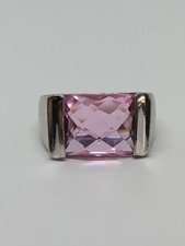 Sterling Silver 925 Rectangular Pink CZ Ring Size 8