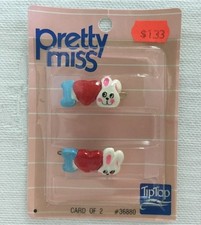 Vintage Easter Hair Barrettes  I Love Bunnies  Pretty Miss Heart Love NOS
