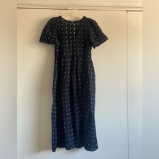 Madewell Black Textured V-Neck Midi Dress Women's Small Short Sleeve