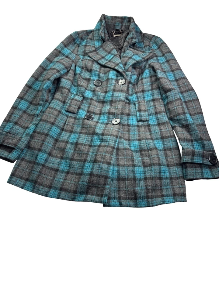 Vintage Y2K JouJou Plaid Wool Blend Double Breasted Womens Peacoat Jacket Size M - Image 3 of 4