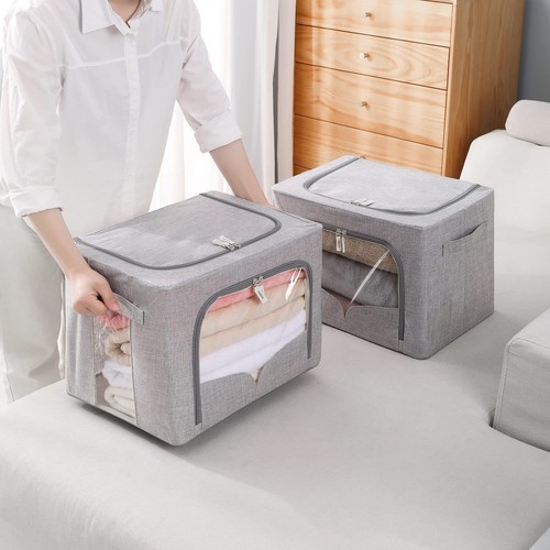 3 Pack Clothes Storage Bins Foldable Metal Frame Storage Box Stackable Linen ... - Picture 6 of 7