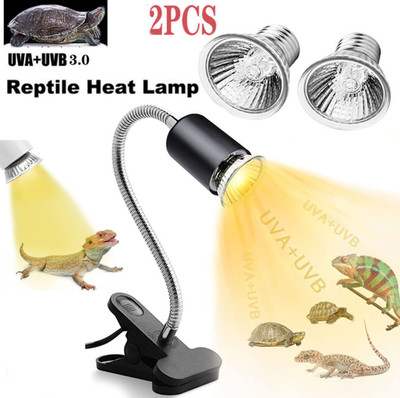 70/50W Reptile Heat Lamp Turtle Basking Light Adjustable UVA with 2 Bulbs+Clip