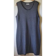 Calvin Klein Size L Black Gray Sleeveless Sweater Dress Houndstooth Knit Classic