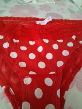 Victoria Secret Cotton Polka Dot Lace Band Low Rise Hiphugger, Large