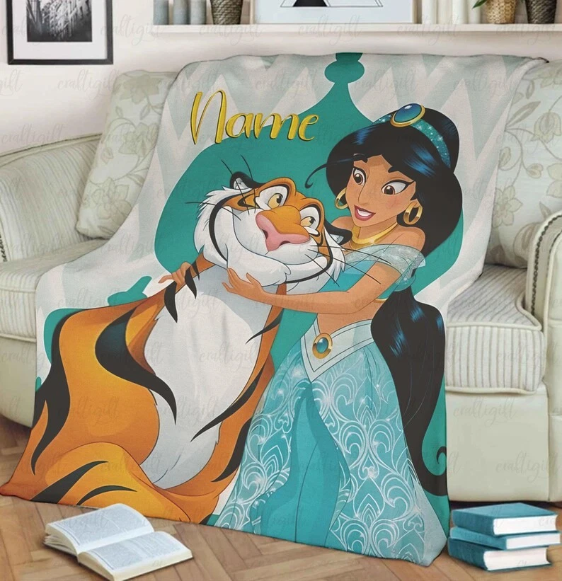 Personalized Princess Jasmine And Rajah Aladdin Characters Fan Gift Blanket