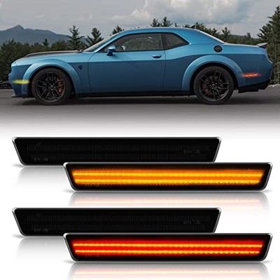  LED Side Marker Lights Front Rear Bumper Lamps Kits for Dodge Amber Red, 4PCS