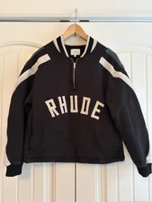RHUDE Men's Quarter Zip Sweatshirt Black White Green Size Medium
