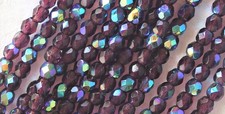 4mm Czech Faceted Amethyst AB Firepolish Glass Beads 50 