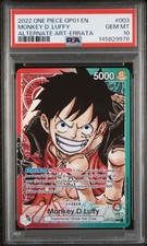 ONE PIECE OP01 #003 MONKEY D LUFFY LEADER ERRATA ALT ART ENGLISH PSA GEM MT  10