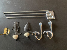 Lot 5 Antique-Style Single Double Coat Hooks Cast Iron, Chrome, Brass.