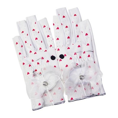 Golf handschuhe Frauen beide Hände Paar, Damen weiches Weiß mit rosa Herz