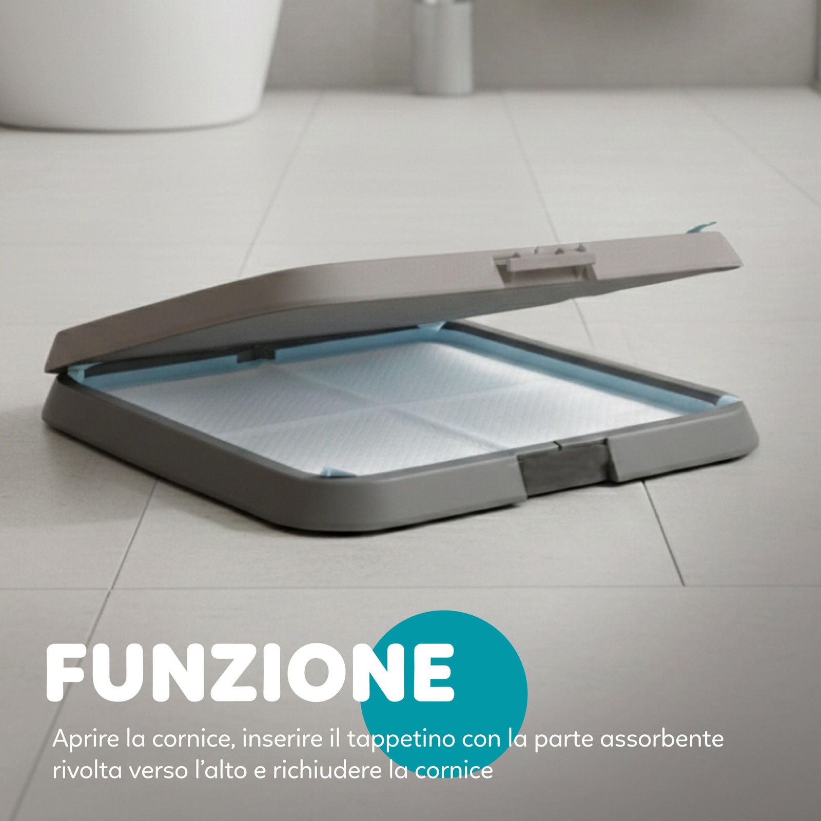 TOILETTE PER CANI FRIENDS CON VASSOIO PER TAPPETINI 60X60 CM GRIGIO ACCESSORI PE foto 6