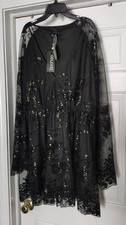 Boohoo Plus Sasha Floral Sequin Skater Dress Black US Size 16 UK Size 20