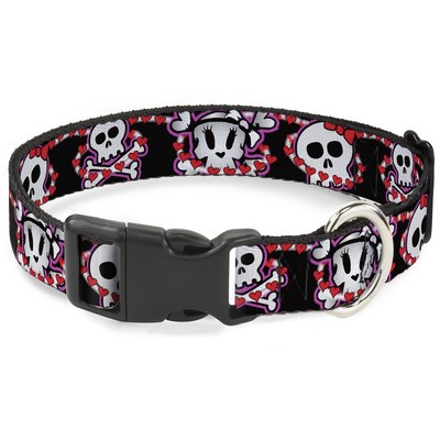 Plastic Clip Collar Cute Skulls w/Hearts Large 15-24'' (US IMPORT)
