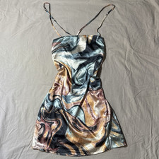 Kendall & Kylie Women’s Multicolor Abstract Satin Slip Dress Strappy S