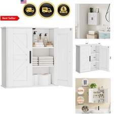 Bathroom Wall Cabinet Storage Organizer with Barn Doors and Adjustable Shelves