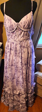 Women’s Purple Floral V-Neck Sleeveless Strappy Ruffle Fit & Flare Long 6
