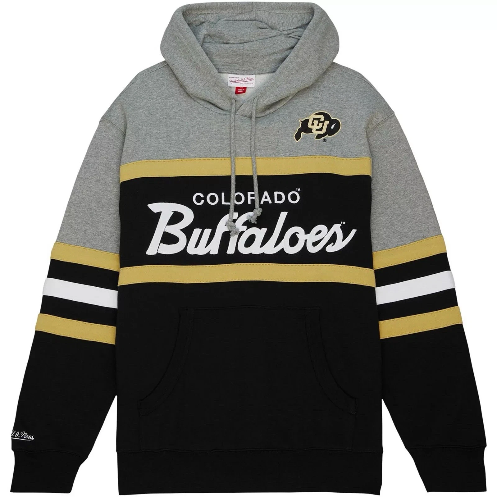 Felpa con cappuccio pullover Coach Mitchell & Ness nero Colorado Buffaloes nuova con etichette taglia XXL