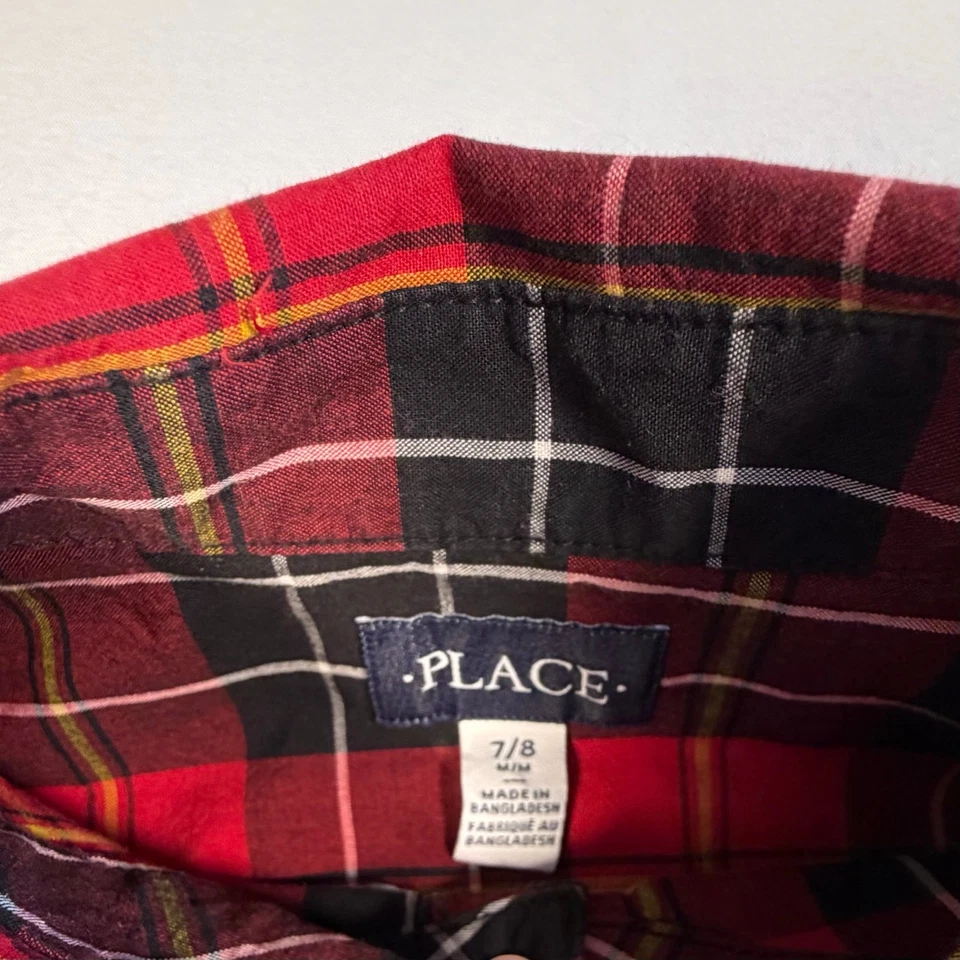 Children’s Place Niños Navidad Negro Pana Pantalones Rojo Tartán Camisa a Cuadros Talla 7 Foto 2 de 4