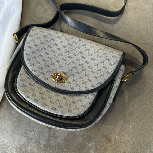 Borsa a tracolla vintage anni 70 Gucci rivestita tela GG pelle tracolla 001 58 0259